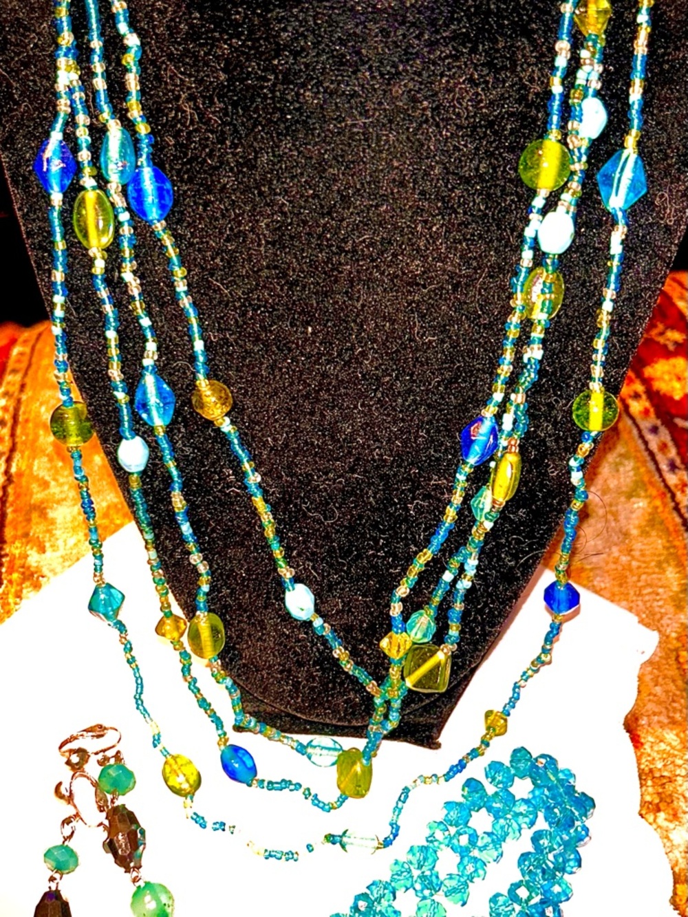 Multi-Strand Blue & Green Beaded Necklace - Women Jewelry